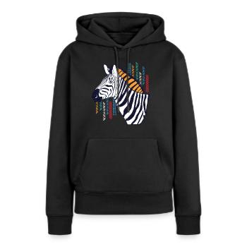 Globales Nomadenpferd - Frauen Premium Bio Hoodie - Schwarz - Vorne - Julia (174cm)