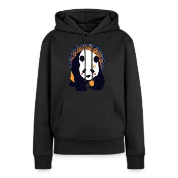Globaler Nomadenpanda - Frauen Premium Bio Hoodie - Schwarz - Vorne - Julia (174cm)