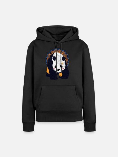 Globaler Nomadenpanda - Frauen Premium Bio Hoodie - Schwarz