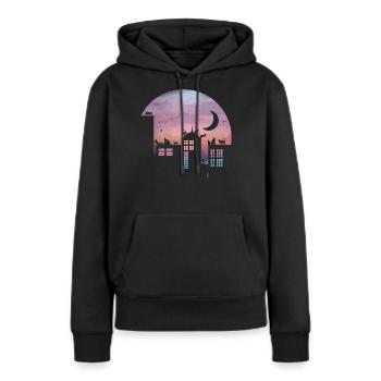 Kätzchen Katze Geschenk Katzenfreund Vollmond - Frauen Premium Bio Hoodie - Schwarz - Vorne - Julia (174cm)