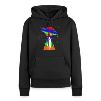 Saturne - Sweat à capuche Premium bio Femme - noir - Devant - Julia (174cm)