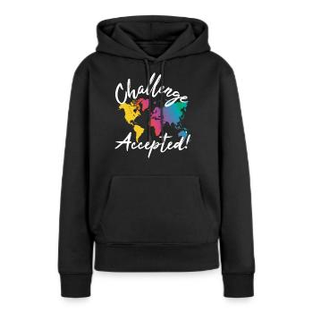 Défi Accepté Monde Voyageur - Sweat à capuche Premium bio Femme - noir - Devant - Julia (174cm)