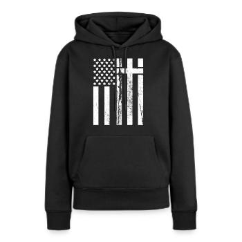 Drapeau drapeau américain - Sweat à capuche Premium bio Femme - noir - Devant - Julia (174cm)
