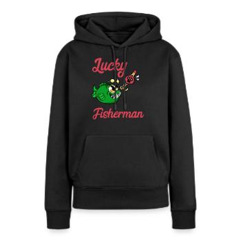 Gluecklicher Angler Angeln Fisch Fischen Geschenk - Frauen Premium Bio Hoodie - Schwarz - Vorne - Julia (174cm)