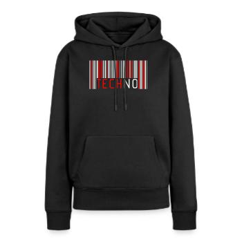 Code barre techno - Sweat à capuche Premium bio Femme - noir - Devant - Julia (174cm)