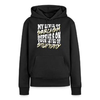 sarcasme - Sweat à capuche Premium bio Femme - noir - Devant - Julia (174cm)