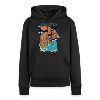 Fuchs und Fisch Japan - Frauen Premium Bio Hoodie - Schwarz - Vorne - Julia (174cm)