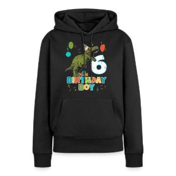 6 ans, fête d'anniversaire pour enfants, garçon, dinosaure Rex - Sweat à capuche Premium bio Femme - noir - Devant - Julia (174cm)