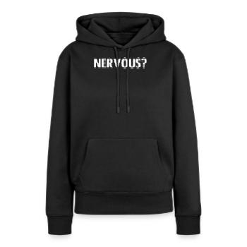 NERVEUX? - Sweat à capuche Premium bio Femme - noir - Devant - Julia (174cm)