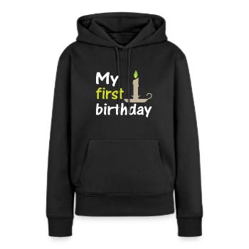 Mon premier anniversaire, mon premier anniversaire - Sweat à capuche Premium bio Femme - noir - Devant - Julia (174cm)