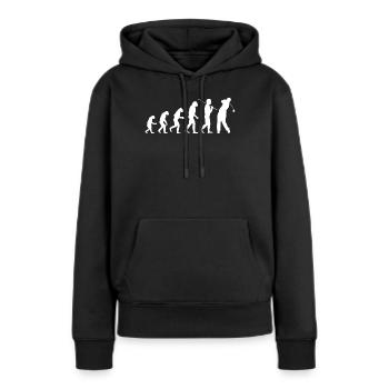 Evolution de l'homme des cavernes à un golfeur - Sweat à capuche Premium bio Femme - noir - Devant - Julia (174cm)