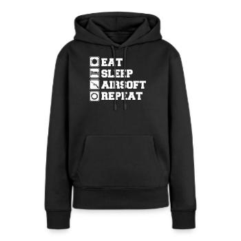 Airsoft - Softair - Essen - Schlafen- Airsoftwaffe - Frauen Premium Bio Hoodie - Schwarz - Vorne - Julia (174cm)