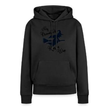 Mein Besenstiel läuft auf dem lustigen Weinprodukt - Frauen Premium Bio Hoodie - Schwarz - Vorne - Julia (174cm)