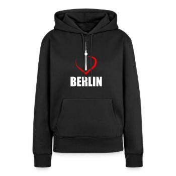 j'aime berlin j'aime berlin - Sweat à capuche Premium bio Femme - noir - Devant - Julia (174cm)
