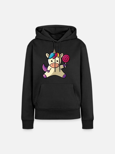 Einhorn mit Lolli - Frauen Premium Bio Hoodie - Schwarz