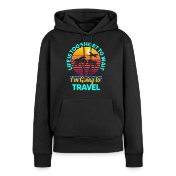 Voyage voyage - Sweat à capuche Premium bio Femme - noir - Devant - Julia (174cm)