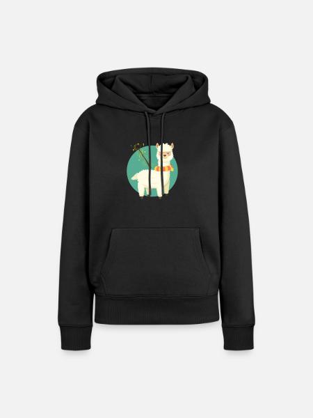 Lama - Frauen Premium Bio Hoodie - Schwarz