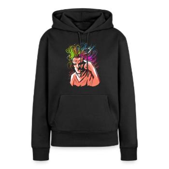 Idées et réflexions - Sweat à capuche Premium bio Femme - noir - Devant - Julia (174cm)
