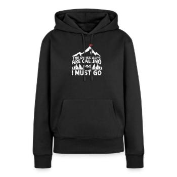 Schweiz Schweizer Alpen Berge Wandern Geschenk - Frauen Premium Bio Hoodie - Schwarz - Vorne - Julia (174cm)