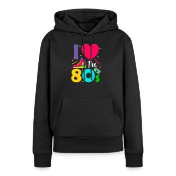80er - Frauen Premium Bio Hoodie - Schwarz - Vorne - Julia (174cm)