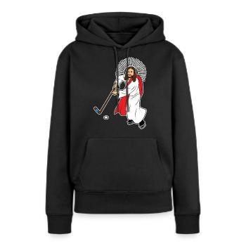 Jesus Christus Hockey Eishockey Team Sport Freak - Frauen Premium Bio Hoodie - Schwarz - Vorne - Julia (174cm)
