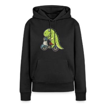 Moped Mofa Zweirad Dino Dinosaurier Biker - Frauen Premium Bio Hoodie - Schwarz - Vorne - Julia (174cm)