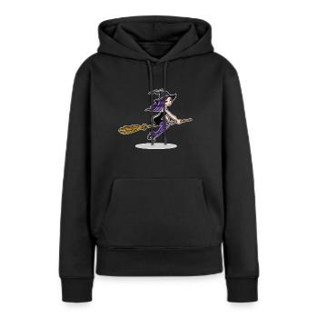 Sorcière sur balai - Sweat à capuche Premium bio Femme - noir - Devant - Julia (174cm)