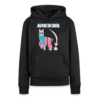 Alpacakaka Alpaga Lama Kaka - Sweat à capuche Premium bio Femme - noir - Devant - Julia (174cm)