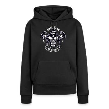 Work Hard be Strong Gorille Argent Cadeau - Sweat à capuche Premium bio Femme - noir - Devant - Julia (174cm)