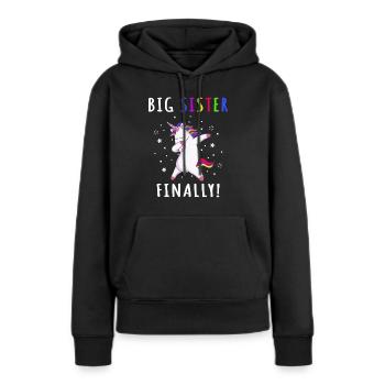 Grande soeur enfin chemise de licorne - Licorne - Sweat à capuche Premium bio Femme - noir - Devant - Julia (174cm)