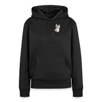 Chat dans la poche. Doux chaton - Sweat à capuche Premium bio Femme - noir - Devant - Julia (174cm)