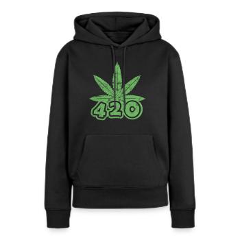 420 Cannabisblatt - Frauen Premium Bio Hoodie - Schwarz - Vorne - Julia (174cm)