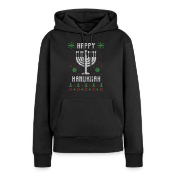 Happy hanukkah ugly christmas - Frauen Premium Bio Hoodie - Schwarz - Vorne - Julia (174cm)