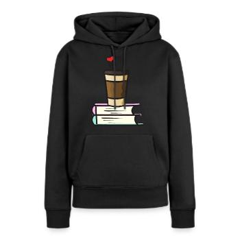 Kaffee Tee und Bücher mit Herz - Frauen Premium Bio Hoodie - Schwarz - Vorne - Julia (174cm)