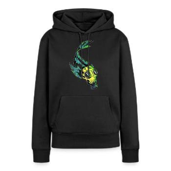 Fisch in Gasmaske Umweltverschmutzung im Meer - Frauen Premium Bio Hoodie - Schwarz - Vorne - Julia (174cm)