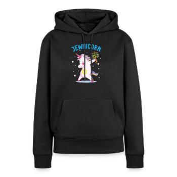 Jewnicorn-Einhorn, lustiges glückliches Chanukka - Frauen Premium Bio Hoodie - Schwarz - Vorne - Julia (174cm)