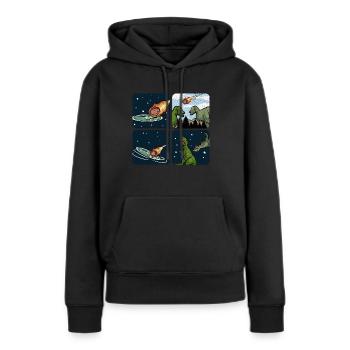 La terre est plate | T-shirt terre plate - Sweat à capuche Premium bio Femme - noir - Devant - Julia (174cm)