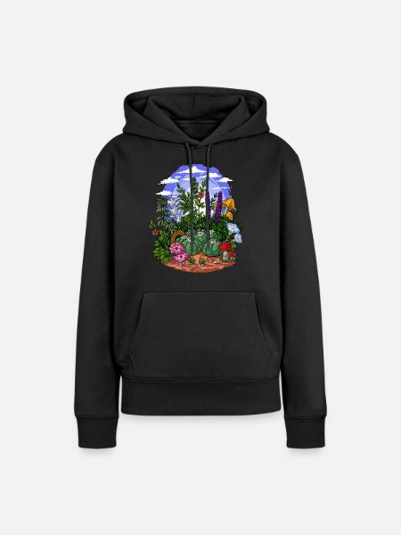 Psychedelischer Naturgarten - Frauen Premium Bio Hoodie - Schwarz