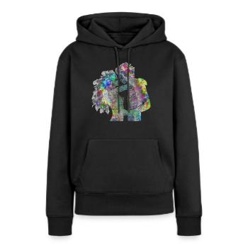 Couple d'amoureux psychédélique - Sweat à capuche Premium bio Femme - noir - Devant - Julia (174cm)