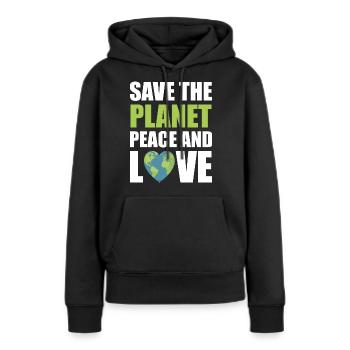 Save the planet - Frauen Premium Bio Hoodie - Schwarz - Vorne - Julia (174cm)