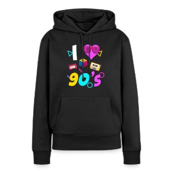 90s 90er Jahre 80s 80er - Frauen Premium Bio Hoodie - Schwarz - Vorne - Julia (174cm)