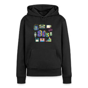 80s 90s 80s 90s - Sweat à capuche Premium bio Femme - noir - Devant - Julia (174cm)