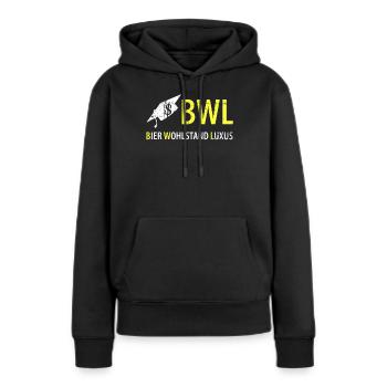 BWL - Frauen Premium Bio Hoodie - Schwarz - Vorne - Julia (174cm)
