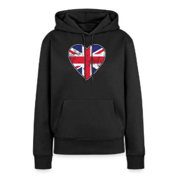 London UK Herz Heart Distressed GB Great Britain - Frauen Premium Bio Hoodie - Schwarz - Vorne - Julia (174cm)