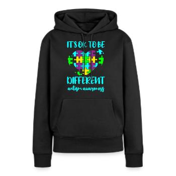 AUTISM DIFFERENT IS OK Cadeau pour les personnes autistes - Sweat à capuche Premium bio Femme - noir - Devant - Julia (174cm)
