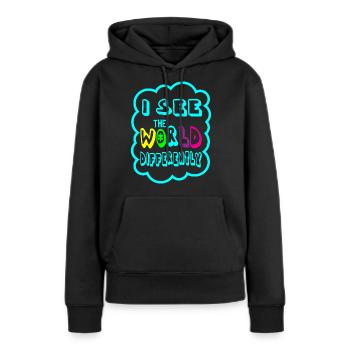 LE MONDE DE L'AUTISME EST DIFFÉRENT Cadeau pour les personnes autistes - Sweat à capuche Premium bio Femme - noir - Devant - Julia (174cm)