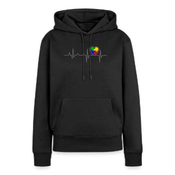 AUTISM HEARTBEAT Cadeau de sensibilisation à l'autisme - Sweat à capuche Premium bio Femme - noir - Devant - Julia (174cm)