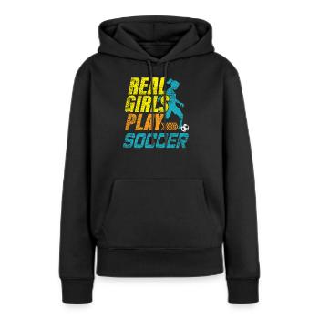 Frauenfußball Fußball - Frauen Premium Bio Hoodie - Schwarz - Vorne - Julia (174cm)