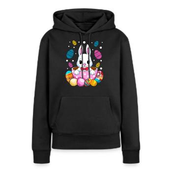 Lapin de Pâques Lapin de Pâques Oeufs en chocolat de Pâques - Sweat à capuche Premium bio Femme - noir - Devant - Julia (174cm)