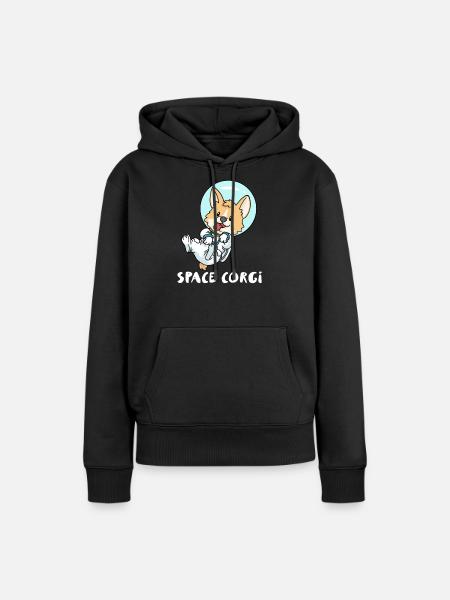 Space Corgi - Frauen Premium Bio Hoodie - Schwarz